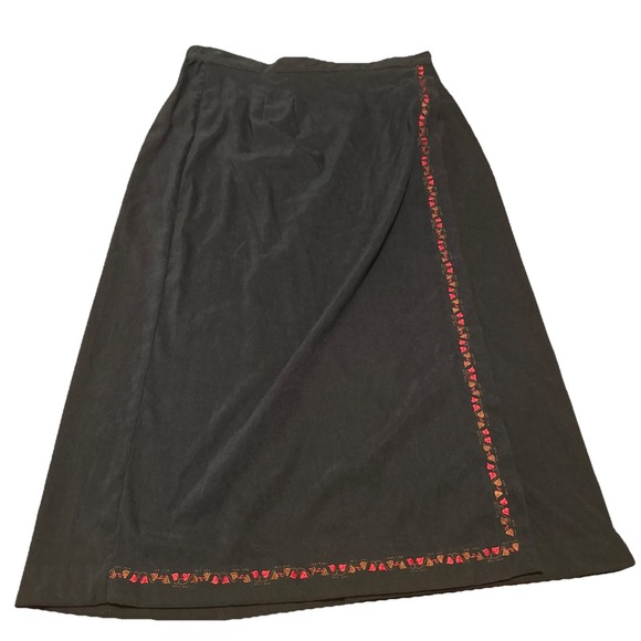 Vintage CJ Banks Skirt 20W Black Red Embroidered Trim Plus Size Hong Kong Y2K - Picture 1 of 6